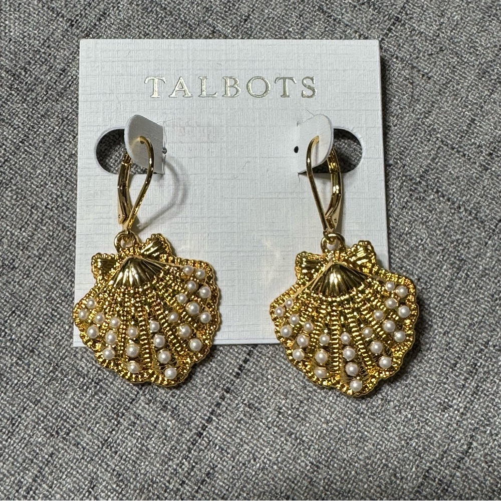 Talbots Gold & Pearl Shell Drop Earrings NWT - Picture 7 of 7